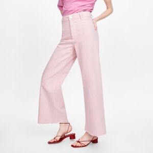 Zara Baby Pink Marine Wide Leg Cropped Jeans